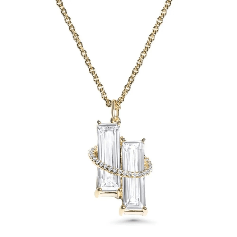 By Björk - Halsband guld 2 rektangulär stenar